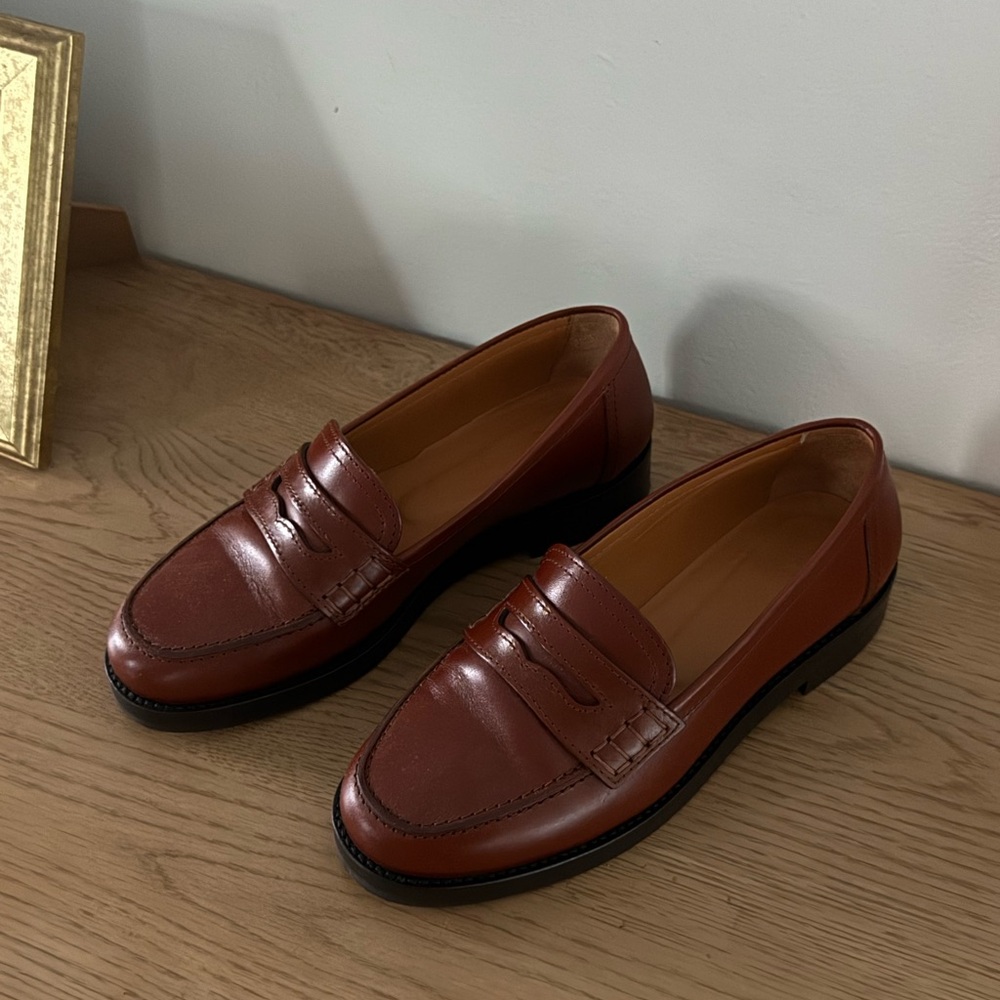Sezane Brown Leather Penny Loafers